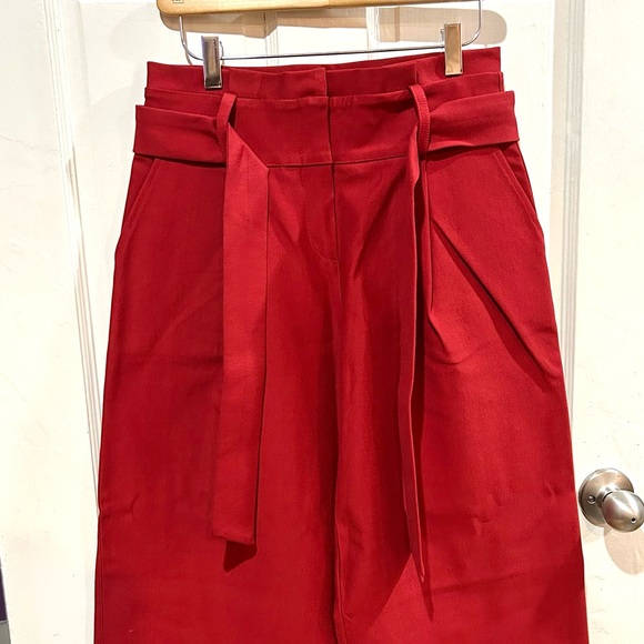 NWOT Anthropologie Cranberry Red Tailored Wide Leg Pants Tie Front Waist Size 6 - Picture 4 of 10